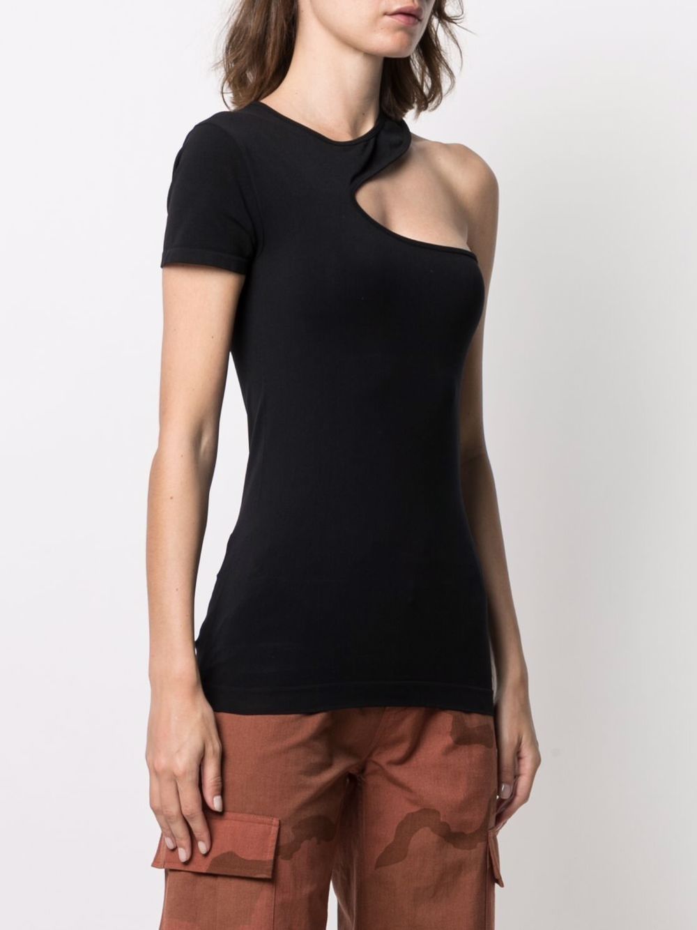 Black cut-out one-shoulder top - women